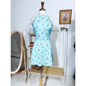 👗🩵🩷 Baby Blue Floral Halter Mini Skater Dress